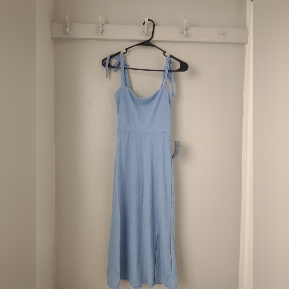 Lush Ribbed Tie Strap Midi Dress Blue XS NWT - Picture 2 of 5
